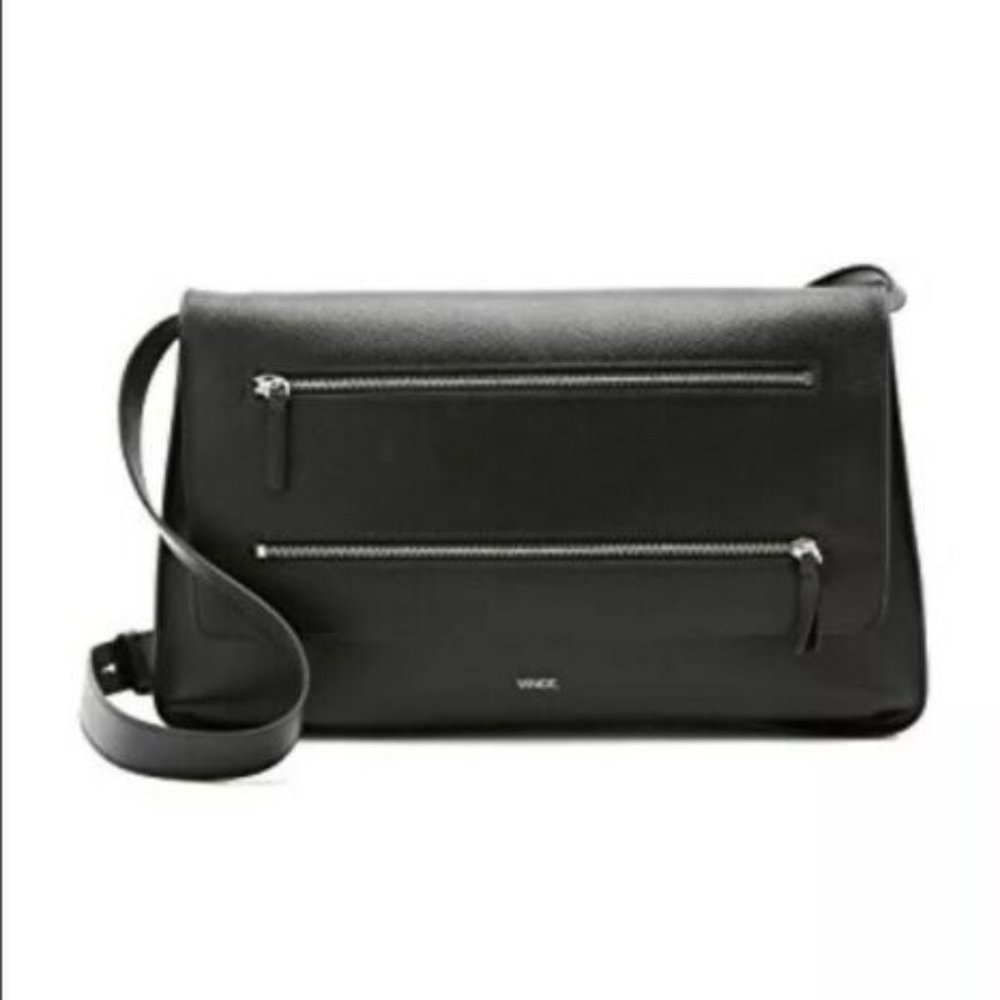 VINCE ZIP LINE black Leather Medium Zipper Bag GUC